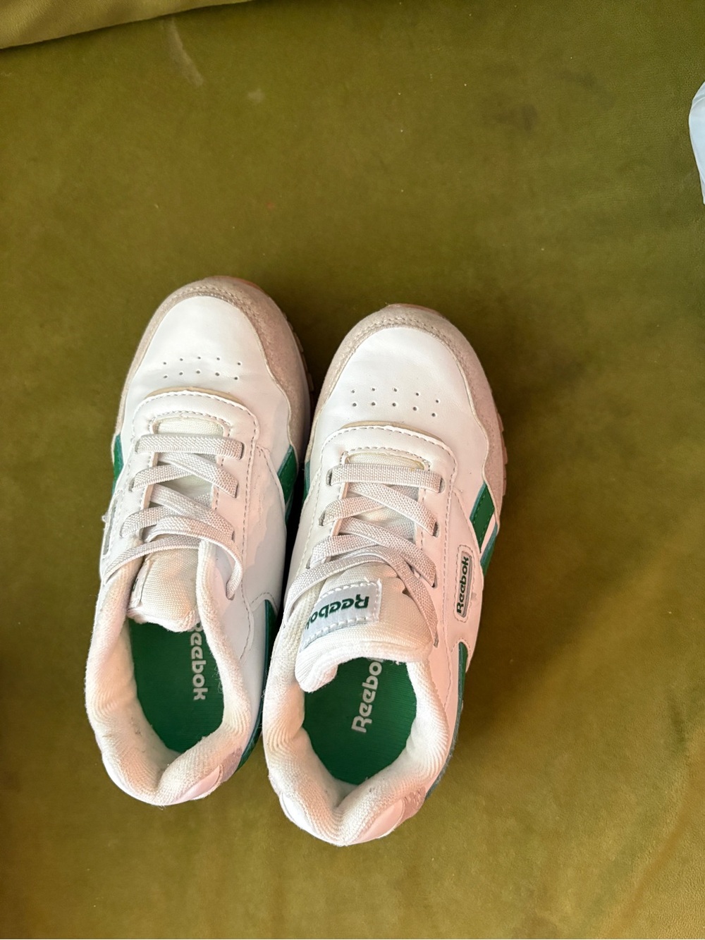Reebok Kids White Sneakers with Green Accents